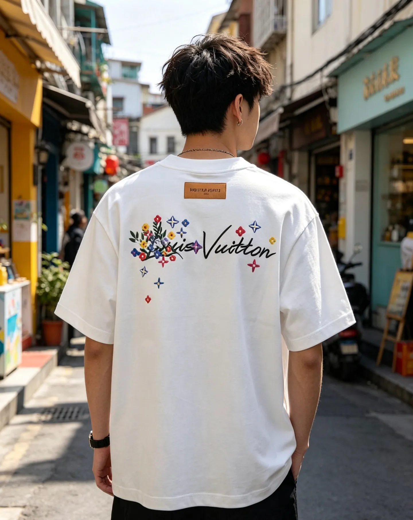 Louis Vuitton/Louis Vuitton 26ss floral initials embroidered round neck short sleeves